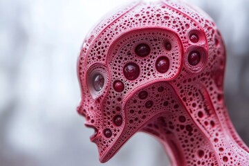 Obraz premium Profile view of a red alien head with intricate organic fractal patterns, evoking otherworldly biology and advanced technology