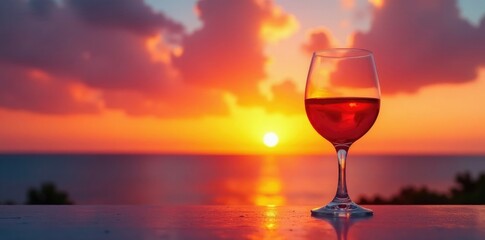 Colorful sunset over a glass of red wine in a wineglass bowl, orange, glass, glassware