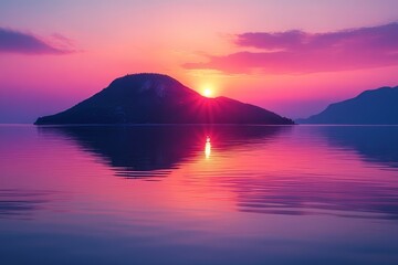 Beautiful sunset over tranquil waters reflecting a serene island landscape