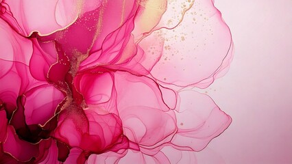 Obraz premium 高級感のある薄くて淡いアルコールインクアート ピンク マーブル模様 余白あり 背景素材 チラシ・バナー・動画素材 16:9サイズ AI生成素材