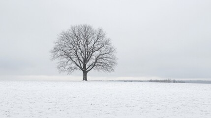 Fototapeta premium A solitary tree standing in a snow-covered field, AI Generative.