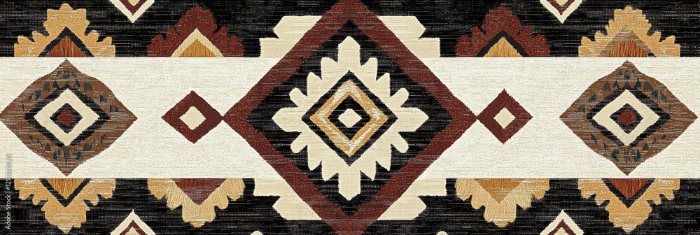 Aufkleber colorful geometric pattern with rich colors on fabric showcasing intricate design elements in a cont