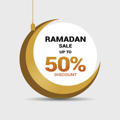 Ramadan Sale Up to 50% Off Banner with Moon