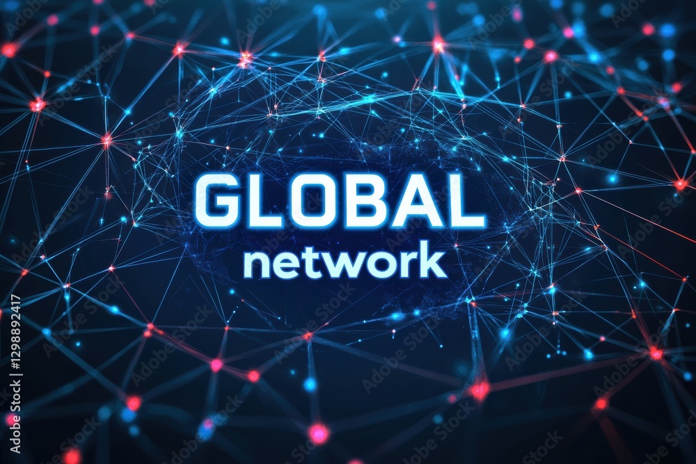 Poster connecting the world through digital networks and data visualization in a global landscape