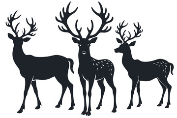 set of Black Deer Silhouette