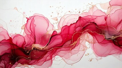 Fototapeta premium 高級感のある薄くて淡いアルコールインクアート ピンク マーブル模様 余白あり 背景素材 チラシ・バナー・動画素材 16:9サイズ AI生成素材