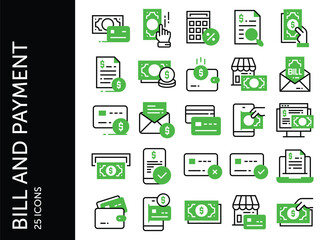 Bill and Payment icon pack. Set icon design