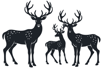 set of Black Deer Silhouette
