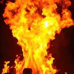 Blazing fire with intense orange and yellow colors, flames, yellow