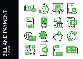Bill and Payment icon pack. Set icon design
