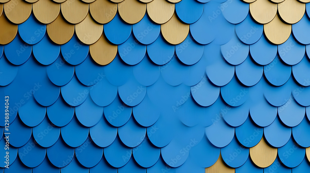 Poster abstract pattern of overlapping blue and gold scales on a textured surface