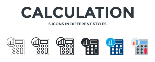 Calculation Icon In Different Style Vector Illustration. Designed In Thin Line, Regular Line, Bold Line, Glyph, Color Fill, And Flat Style Can Be Used For Web