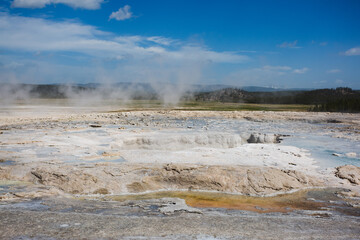 Layers of thermal springs in Yellowstone, Wyoming.