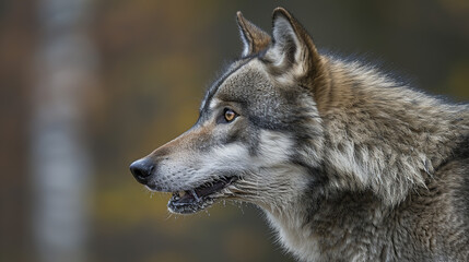 Obraz premium Aggressive rabid dog snarling with frothy saliva, intense eyes, and raised fur, isolated on a blurred background. Concept of danger, wild animal behavior, and rabies awareness
