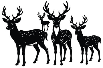 set of Black Deer Silhouette