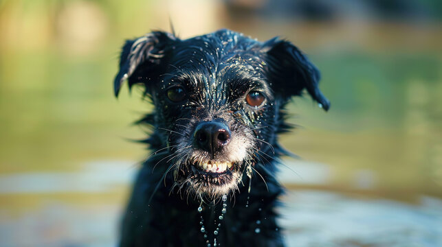 Aggressive rabid dog snarling with frothy saliva, intense eyes, and raised fur, isolated on a blurred background. Concept of danger, wild animal behavior, and rabies awareness