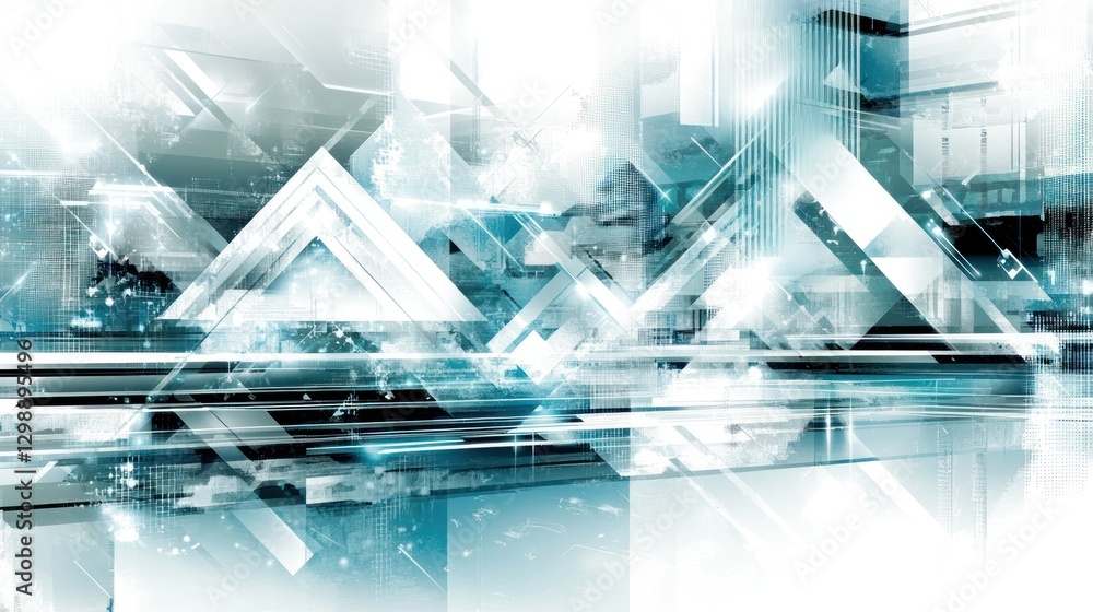 Poster abstract technological structure with geometric shapes and light effects design