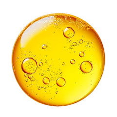 A glistening, golden droplet containing small bubbles. Evokes images of oil, honey, or other...
