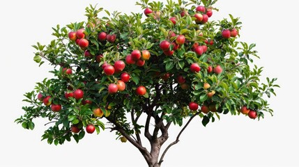 A vibrant apple tree laden with ripe red apples, set against a clean white background, ideal for nature-themed projects