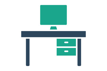 Desk icon. solid icon style. icon related to furniture. furniture elements vector illustration