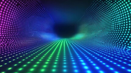 Obraz premium LED race game graphic, laser tunnel, green blue cyber space background, electric techno party backdrop
