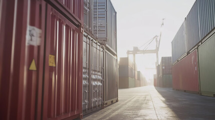 Close-up of a stack of shipping containers symbolizing international trade and tariffs, global logistics, supply chain management, and economic exchange concepts.