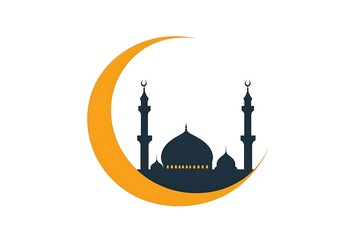 Islamic Mosque Silhouette with Crescent Moon Logo Design