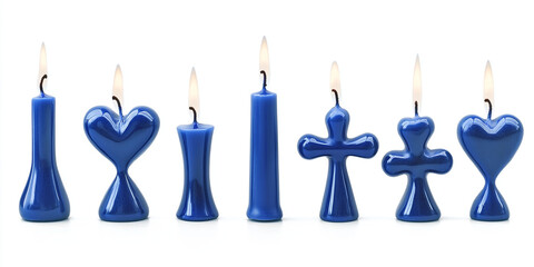 Seamless Christian Background with Blue Candles in Cross and Heart Shapes, Symbol of Faith and Spirituality on White Background