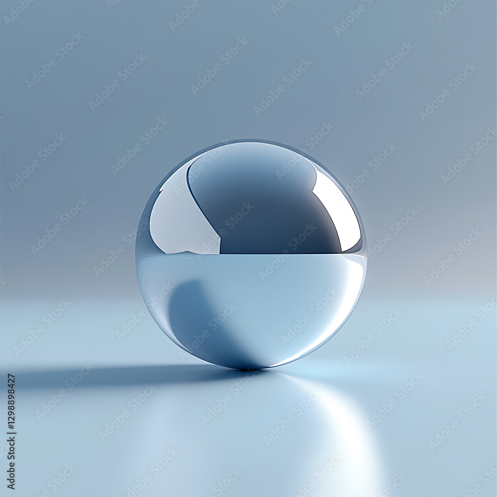 Poster reflective metallic sphere on smooth surface, showcasing minimalistic design and soft lighting. sere