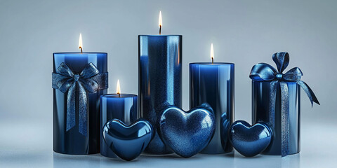 Christian background with blue candles and hearts, funeral background