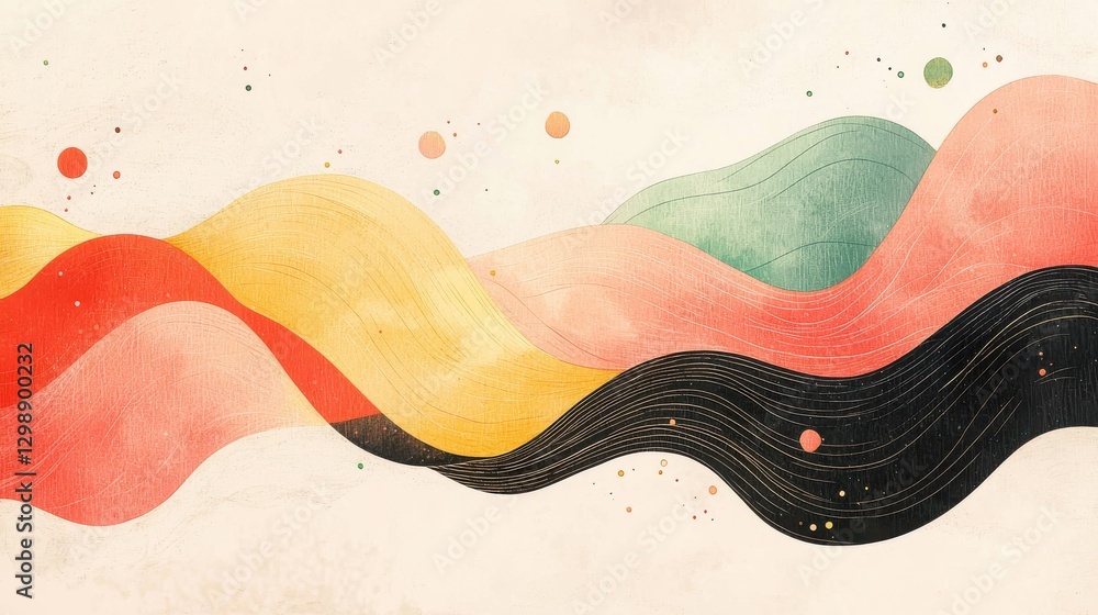 Poster colorful abstract waves blend together, creating a dynamic and harmonious composition in soft pastel
