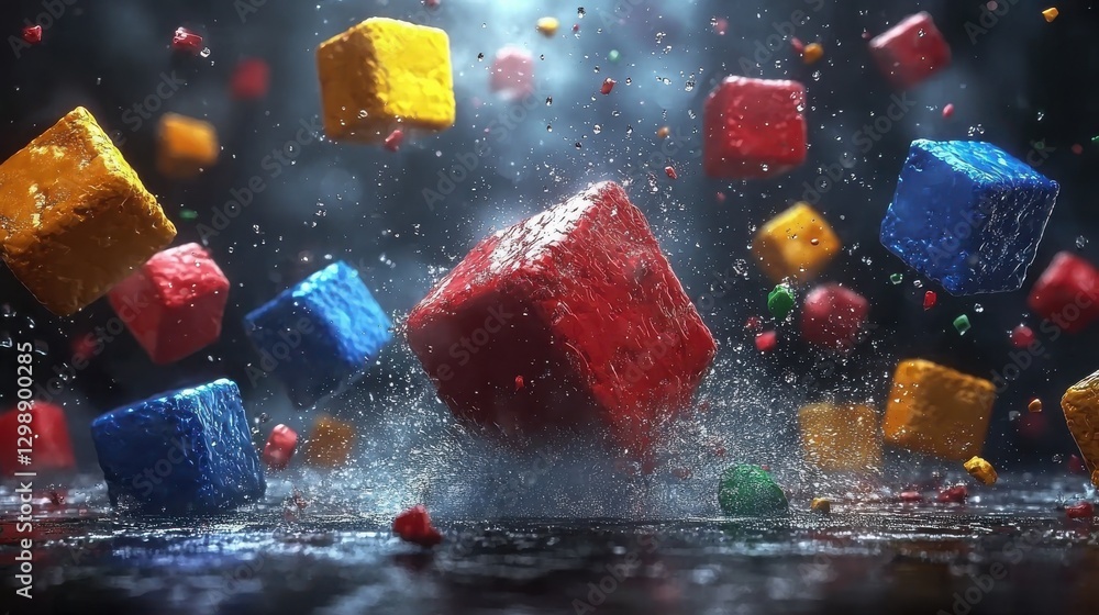 Aufkleber colorful ice cubes splashing in water during a creative photography session showcasing vibrant textu