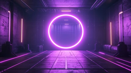Neon circle effect, magic futuristic glow podium, game portal UI, teleport element, virtual reality interface