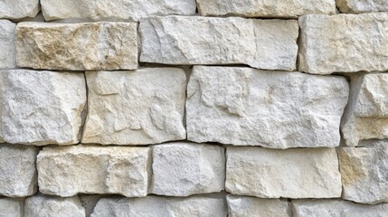 A textured stone wall of varying shades of beige and white