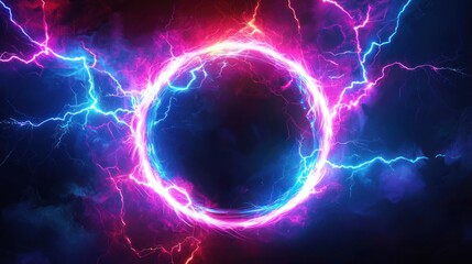 Fototapeta premium Thunder sign magic border, neon lightning effect, electric glow, bright plasma discharge, portal shape vector