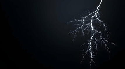 Vertical White Lightning Bolt Striking Across Dark Black Night Sky with Abstract Electricity Display