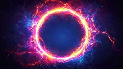 Thunder sign magic border, neon lightning effect, electric glow, bright plasma discharge, portal shape vector