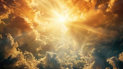 Majestic sunrise illuminating vibrant clouds, creating a breathtaking sky scene ideal for inspirational backgrounds