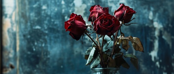 Elegant Withered Red Roses in Vase - Aesthetic Floral Still Life Photography for Creative Design Projects