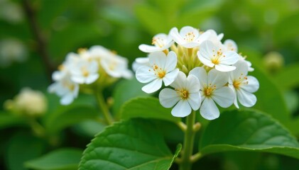 White flowers on shrub Lantana canescens in garden, blooms, herb