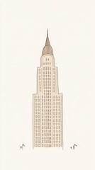 Beige Skyscraper Illustration Minimalist City Building Design For Urban Scene Image Art Style Collection With Graphic Design Elements And Abstract Composition And Perspective View For Modern