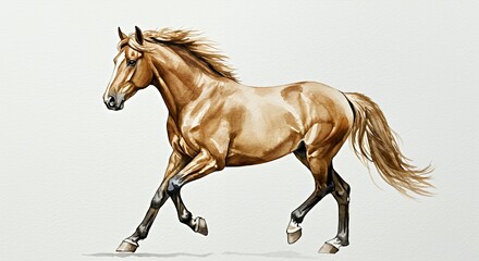 Fototapeta premium Watercolor Painting of a Running Chestnut Horse