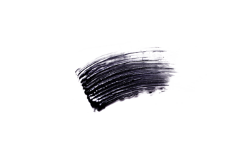 Swatch, mascara brushstroke smear isolated on white or transparent background flat lay swatch of cosmetics