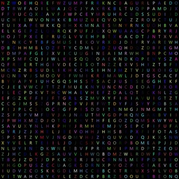 1024 uppercase letters arranged in random order with colors on black screen ideal as school background on a matrix of 32x32