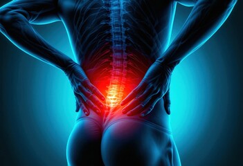 Lumbar discomfort radiates through spine highlighted in vibrant hues during a medical illustration session