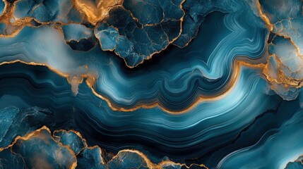 Obraz premium Beautiful abstract design showcasing swirling blue and gold patterns on a dark background, conveying elegance and sophistication in a artistic form