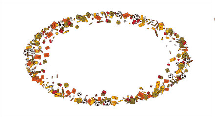 frame of school items. School supplies frame. Place for your text. Back to school. Stationery collected in a frame. Frame for text. Stationery. School. Vector illustration.