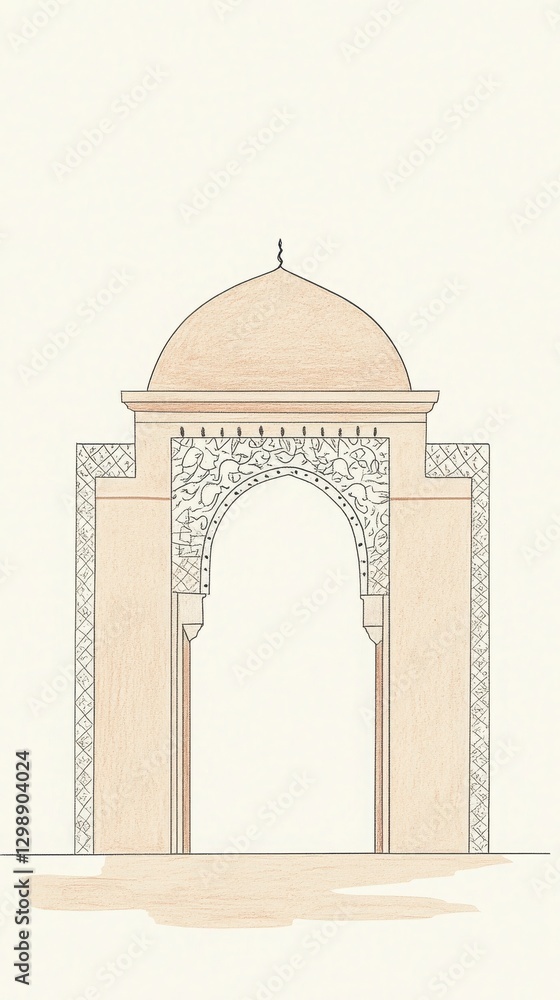 Poster beige stone archway illustration minimalist architectural design with geometric patterns and texture