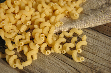 pasta on a wooden table close-up