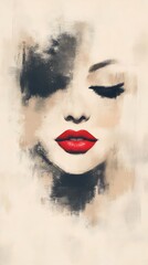 Stylish woman red lips neutral background